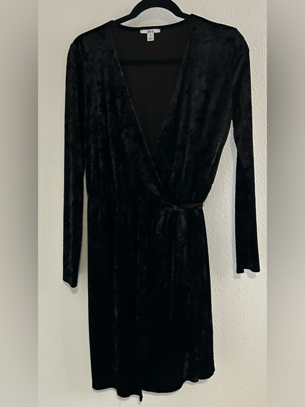 Bar III Black Velvet Wrap Long Sleeve Dress